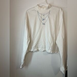 Nike Necklace Detail Mock-Neck Long Sleeve White T-shirt